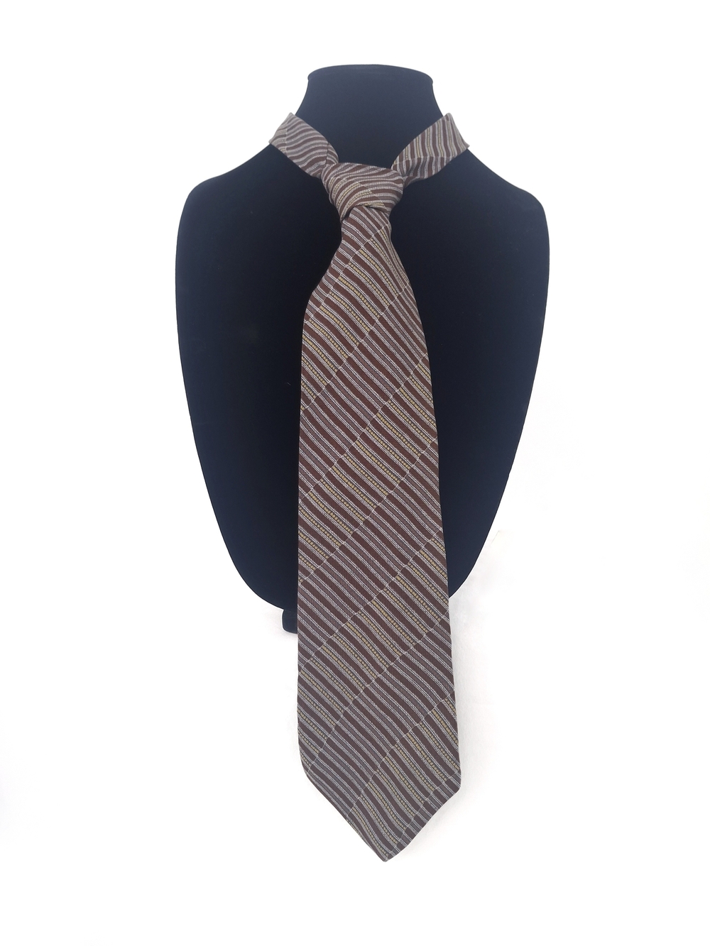 ✨Calvin Klein Vintage Silk Textured Multi-Stripe Necktie - Brown & Taupe✨